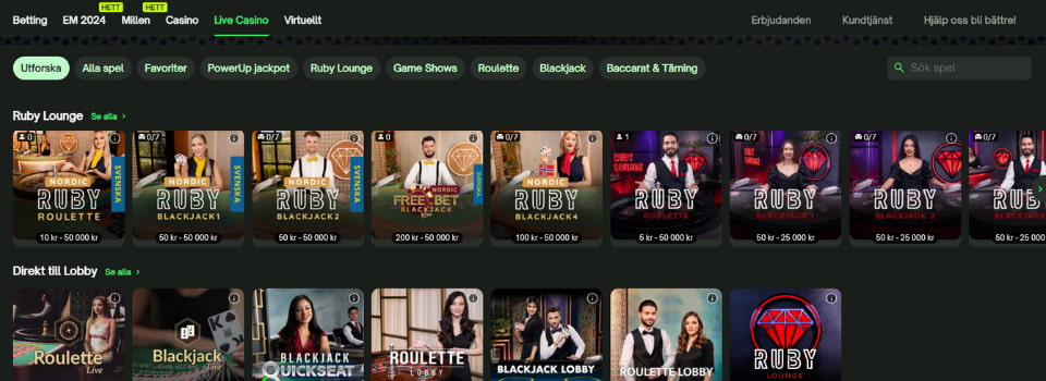 ComeOn Casino livespel