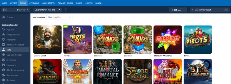 NordicBet Casino spelautomater