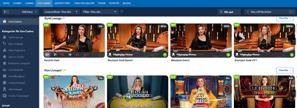 NordicBet Casino livespel