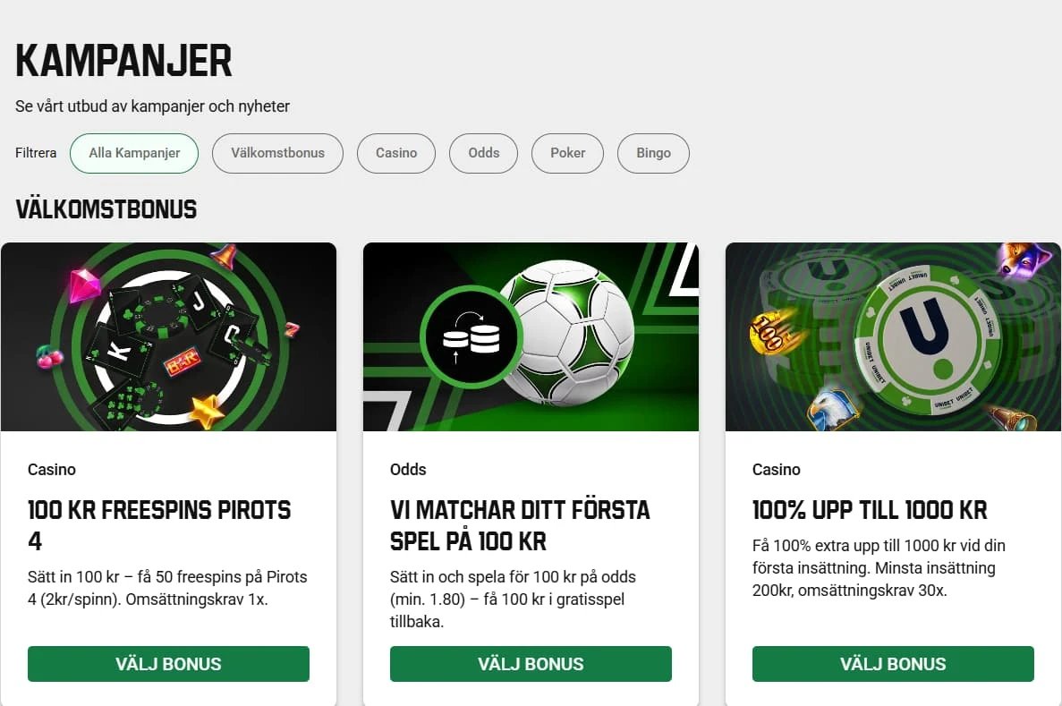 Unibet casino bonusar