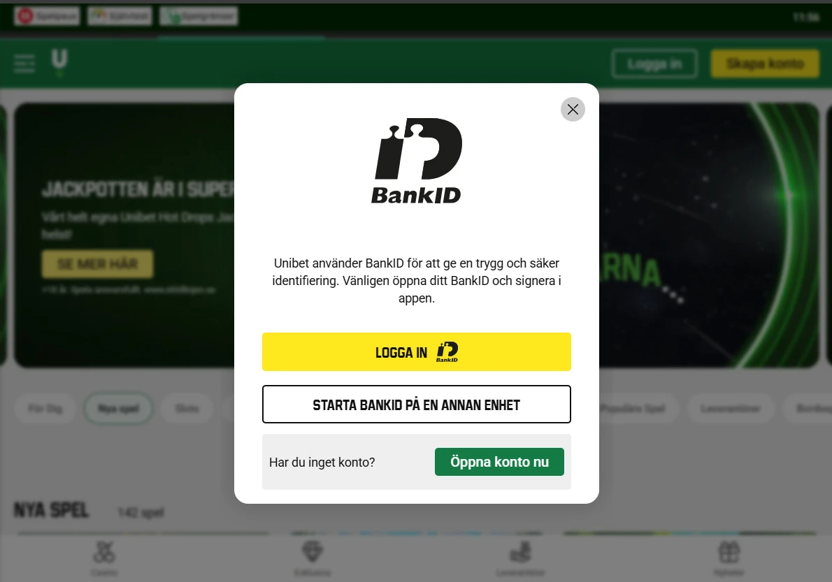 Unibet casino inloggning BankID