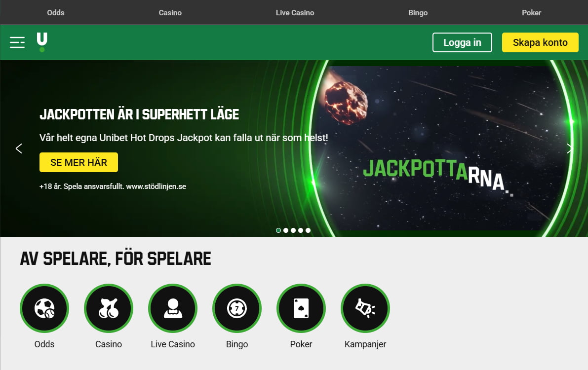 Unibet Casino startsida