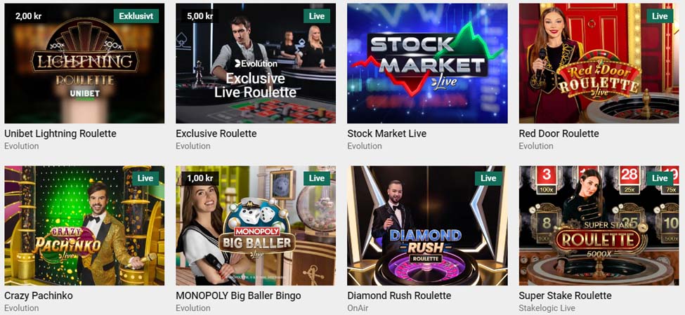 Live casino på Unibet.