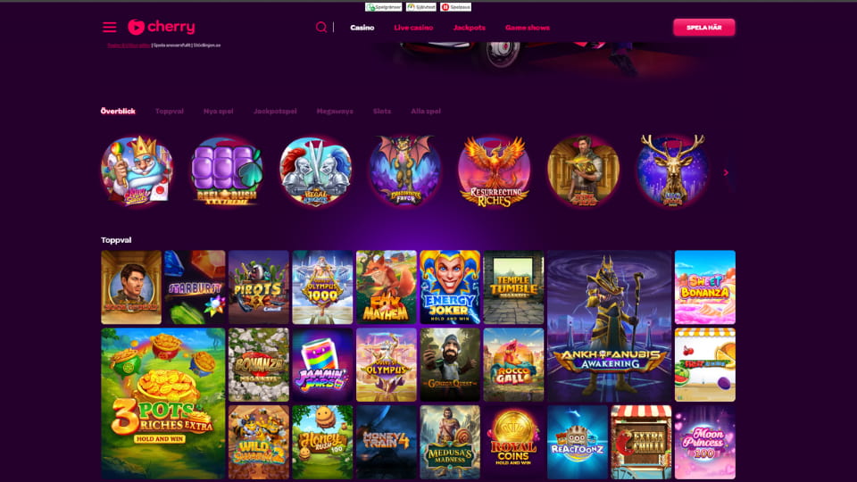 spellobbyn med slots hos cherry.com