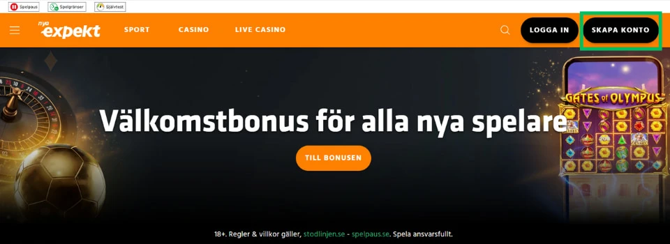 Skapa konto hos Expekt Casino