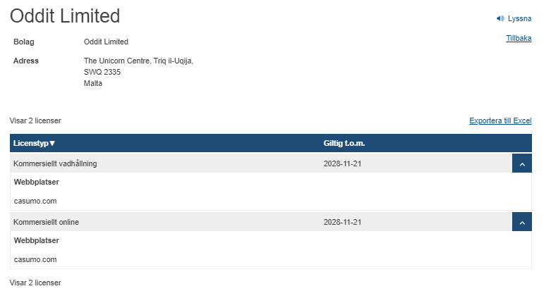 casumo sverige licens
