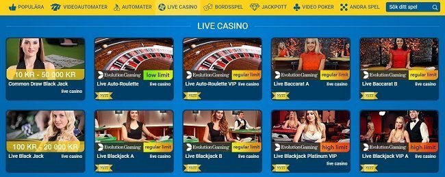 Live casino på Karl Casino.
