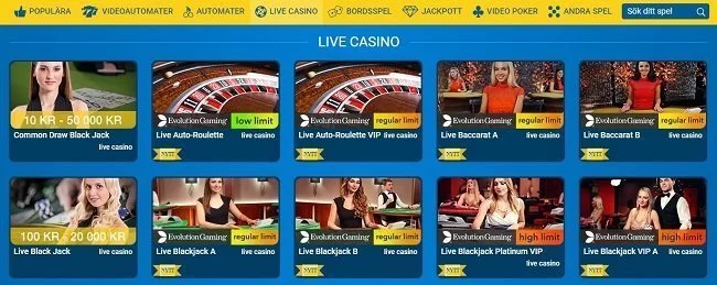 Live casino på Karl Casino.