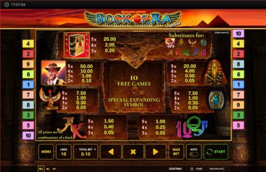 Book of Ra Deluxe vinsttabell