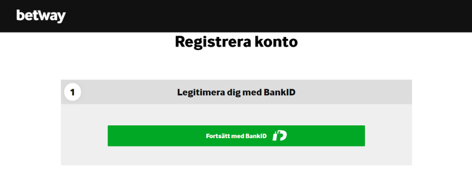 Registrera dig med BankID hos Betway Casino