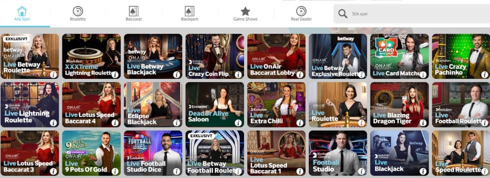 Betway live casinospel