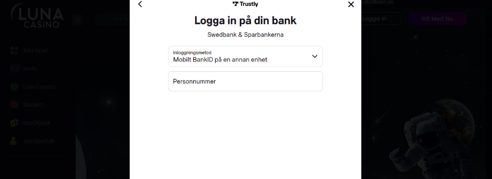 Välj din bank och ange personnummer hos Metal Casino
