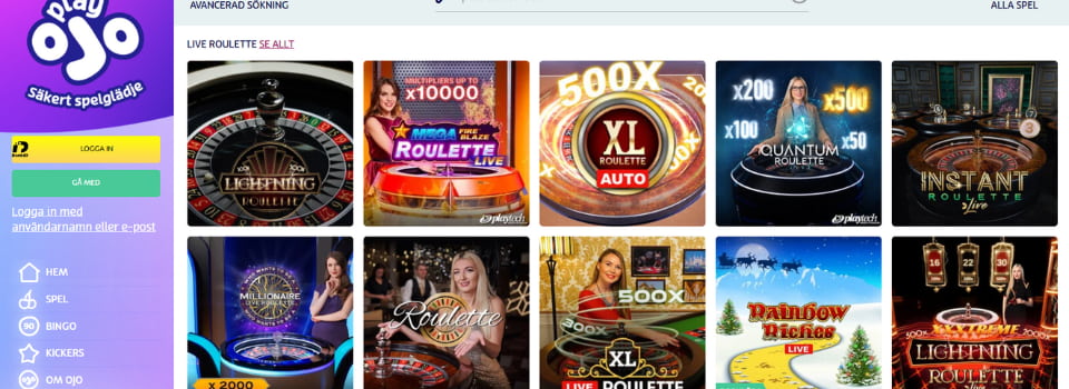 PlayOJO live casinospel