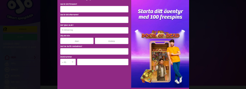 PlayOJO Casino registreringsformular