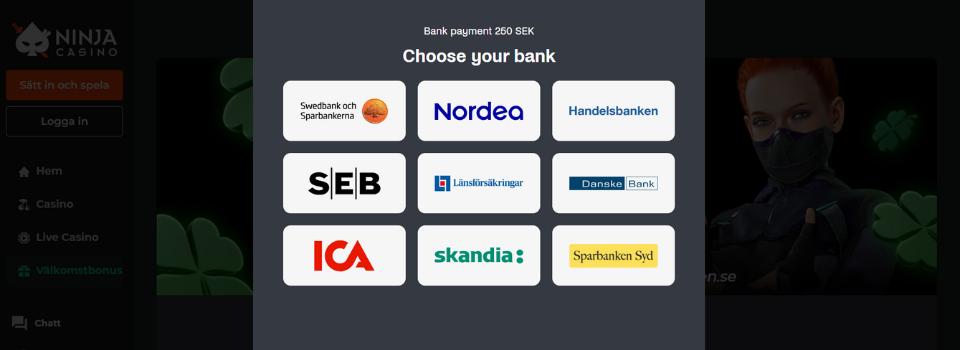 Välj din bank hos Ninja Casino