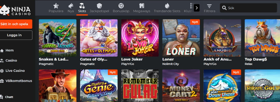 Ninja Casino spelautomater