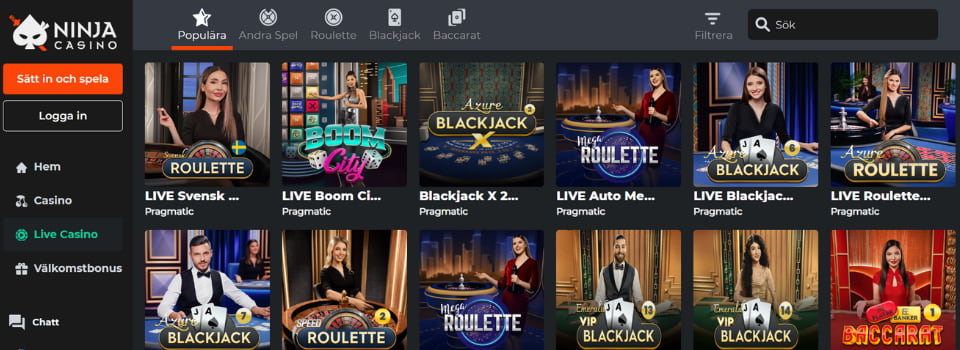 Ninja Casino livespel