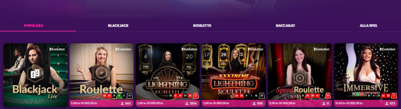 Spelsidan hos Frank fred live casino