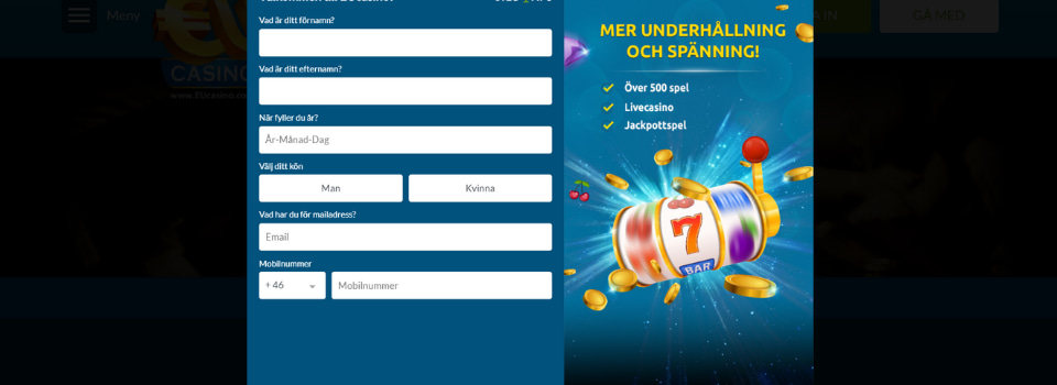 EUCasino registreringsformulär