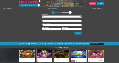 Free Spins Casino Sign Up Page