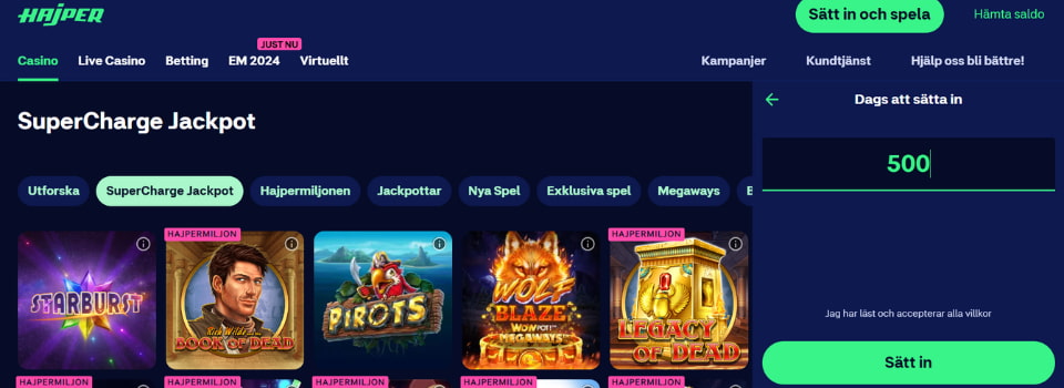 Hajper Casino insättningsbelopp