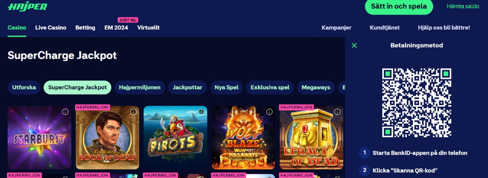 Hajper Casino QR-kod vid insättning