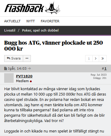 Flashbacktråd ATG Casino