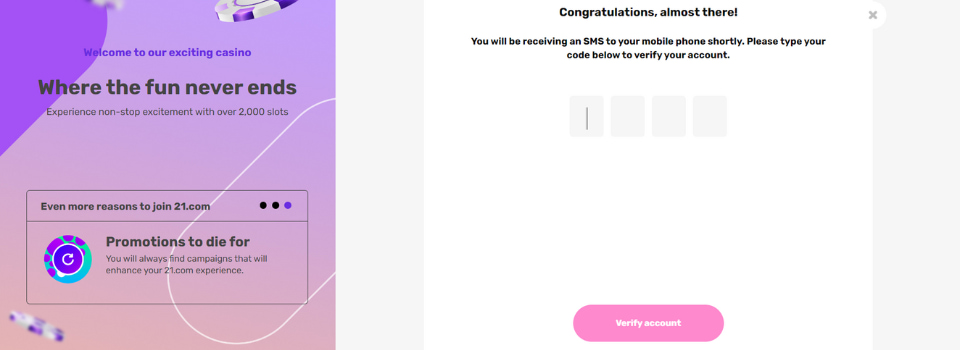 21.Com Casino verifiera ditt konto