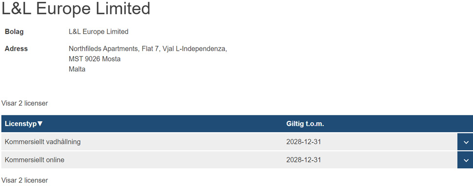 L&L Europes casinolicens.