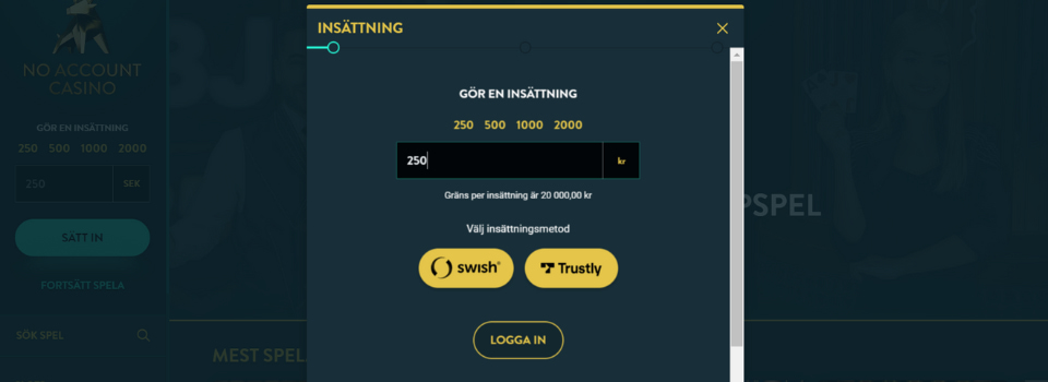 Sätt in pengar hos No Account Casino