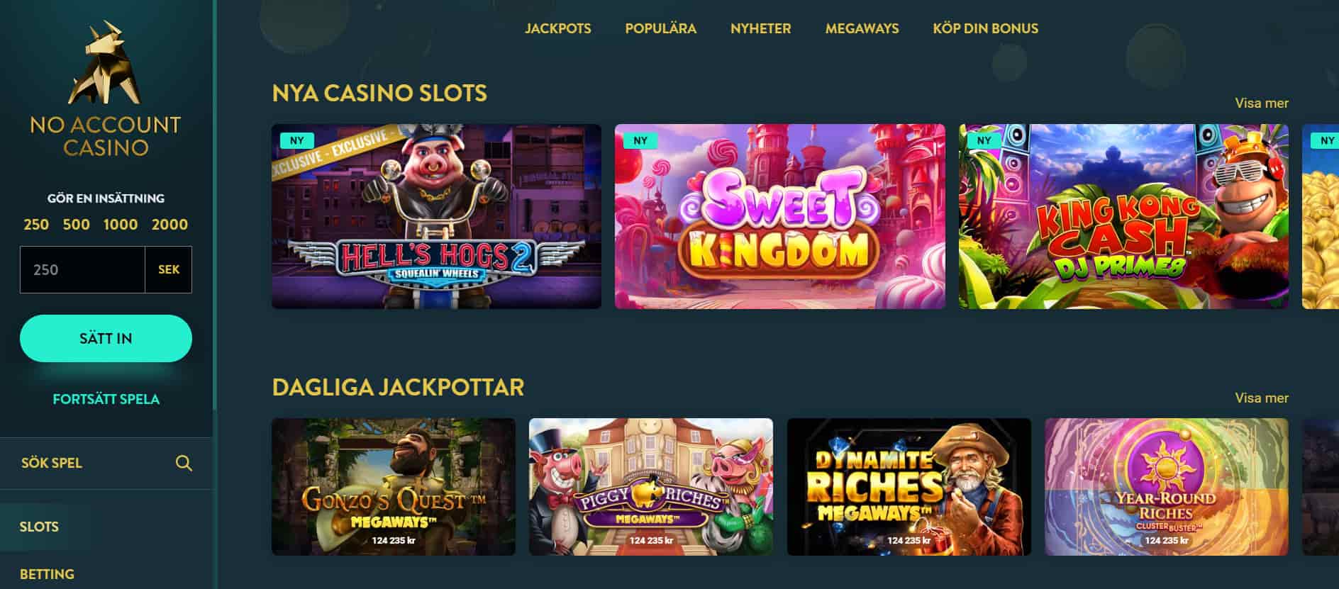 No Account Casino spelautomater