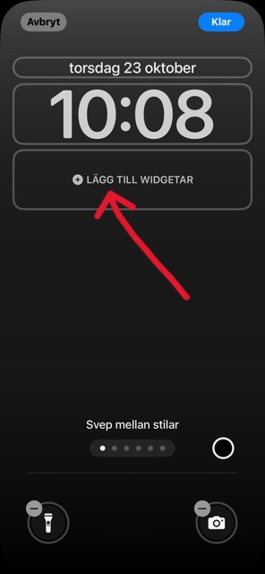 Knapp för lägg till widgetar i menyn på iphone