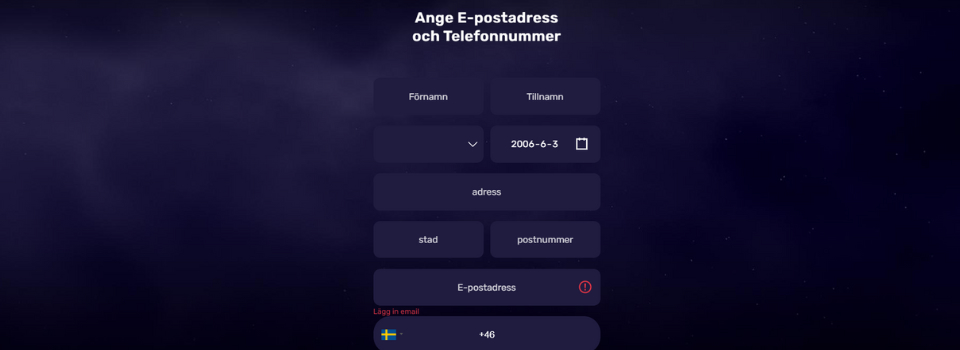 Fyll i registreringsuppgifter hos Hyper Casino
