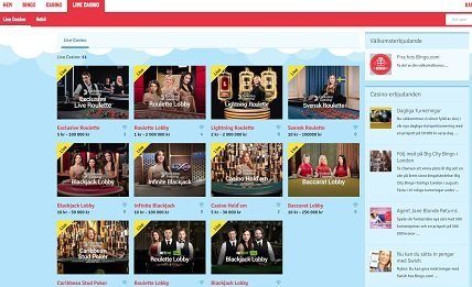 Bingo.com Sverige live casino spel