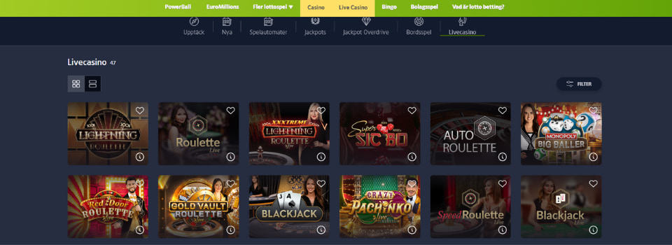 Bilder på live casinospel hos Lottoland Casino