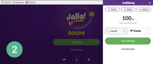 Jalla casino Swish insättning