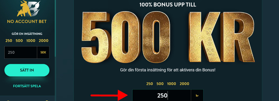 No Account Bet startsida