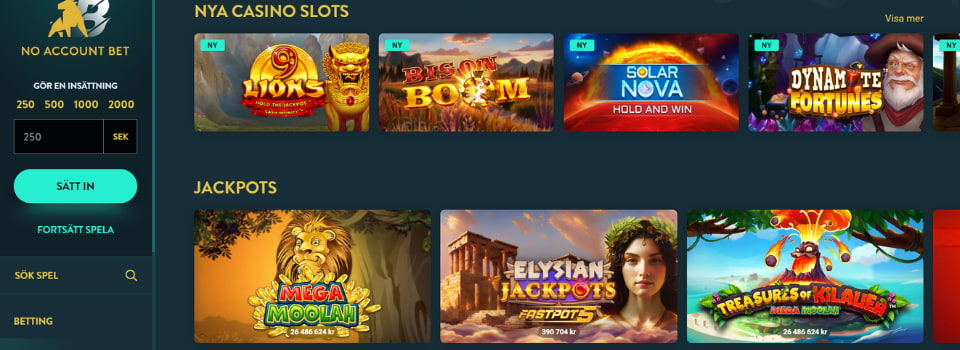 No Account Bet spelautomater