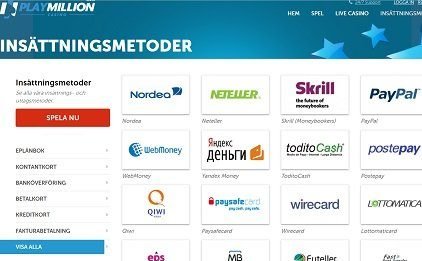 PlayMillion insättning & uttag