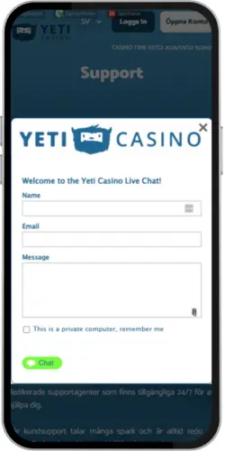 Yeti Casino kundtjänst live casino i mobil