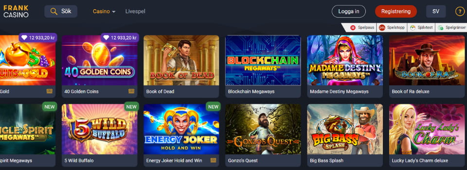 Bilder på spelautomater hos Frank Casino