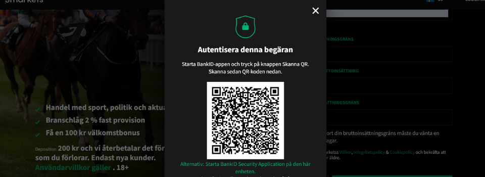 Verifiera med QR-kod hos Smarkets