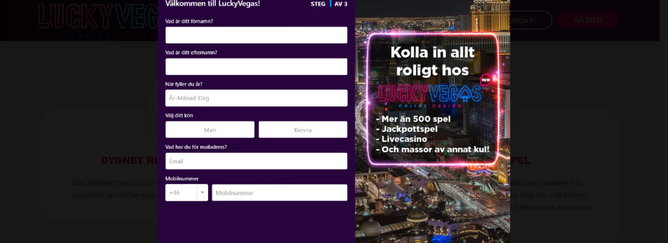 Registreringsformulär hos Lucky Vegas Casino