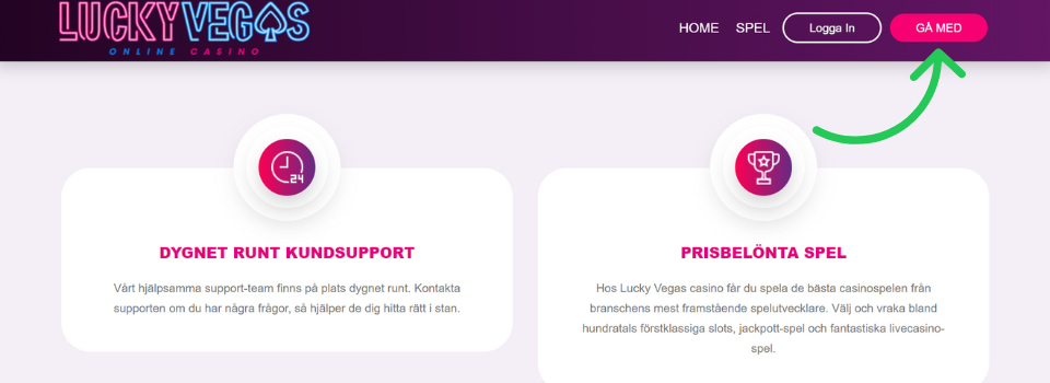 Lucky Vegas Casino gå med knapp