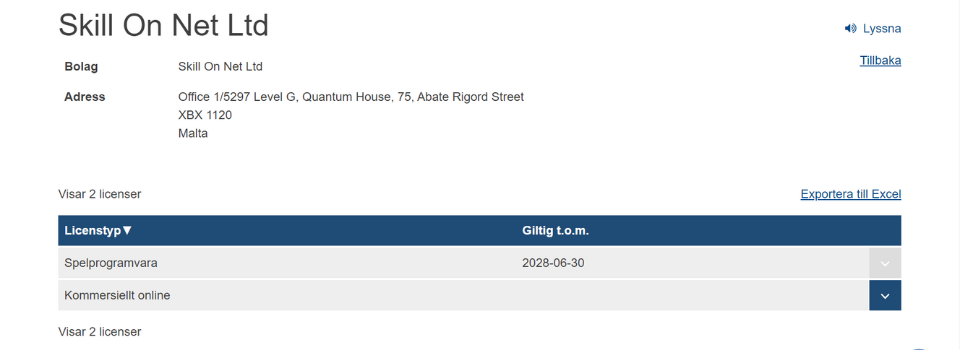Mega Casino licenstyp hos Spelinspektionen