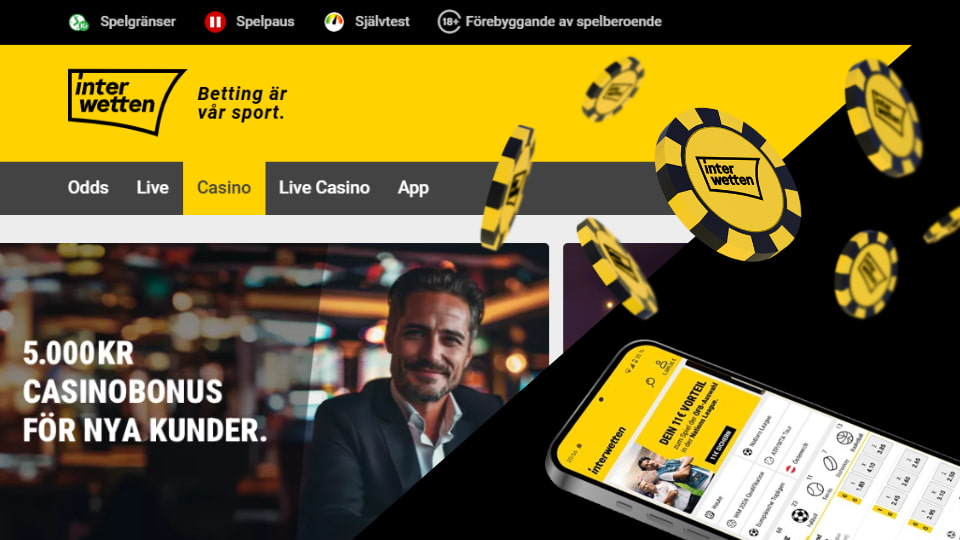 Interwetten casino spelsida med bonus och app