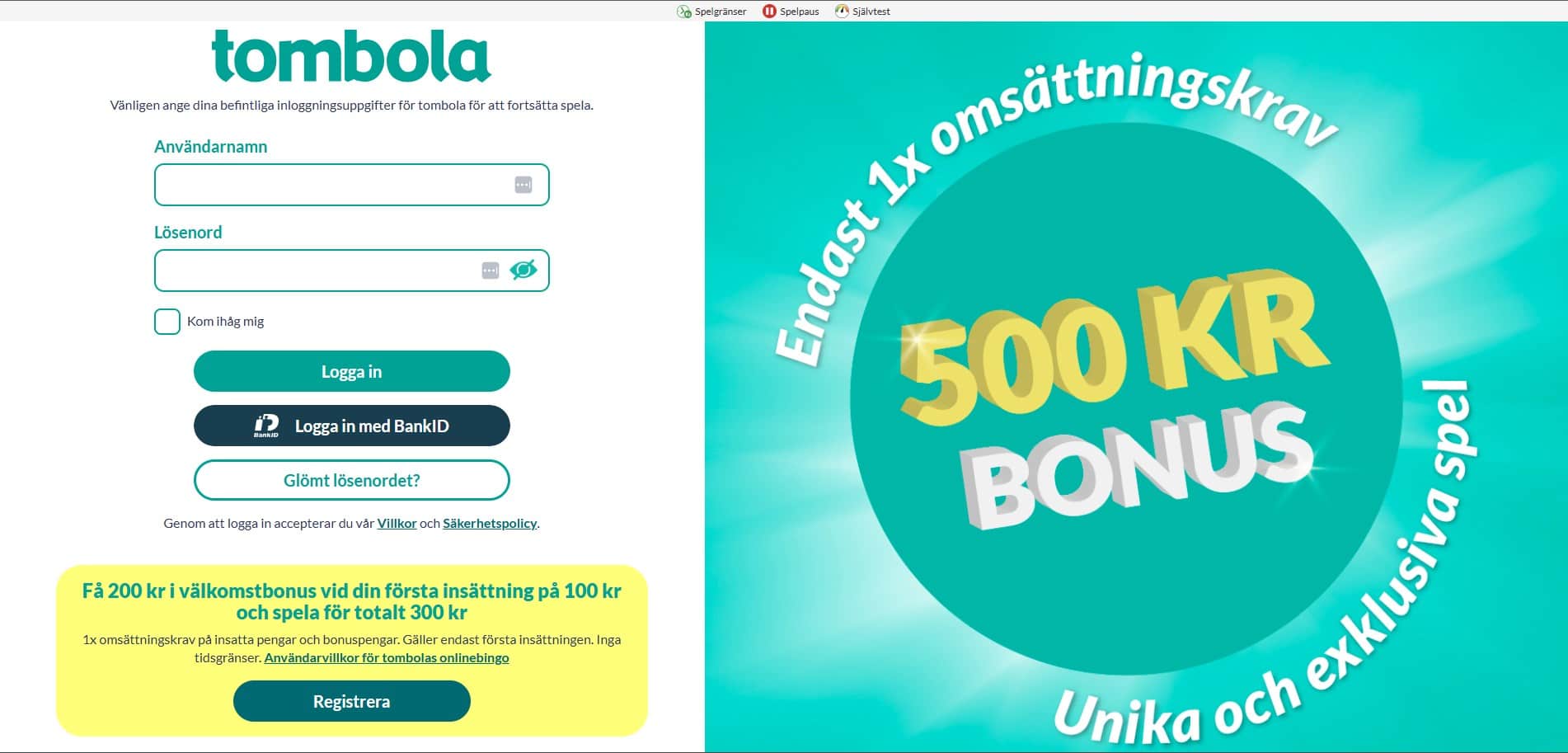 Tombola bonus vid inloggning