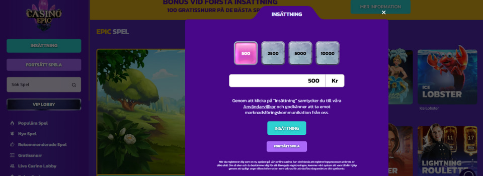 Casino Epic insättningsbelopp