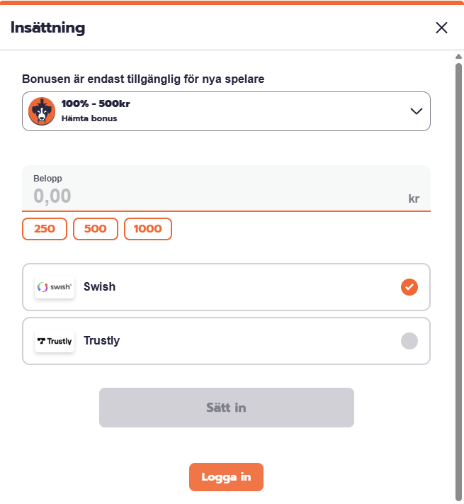Casino Gami insattning och betalningsmetoder