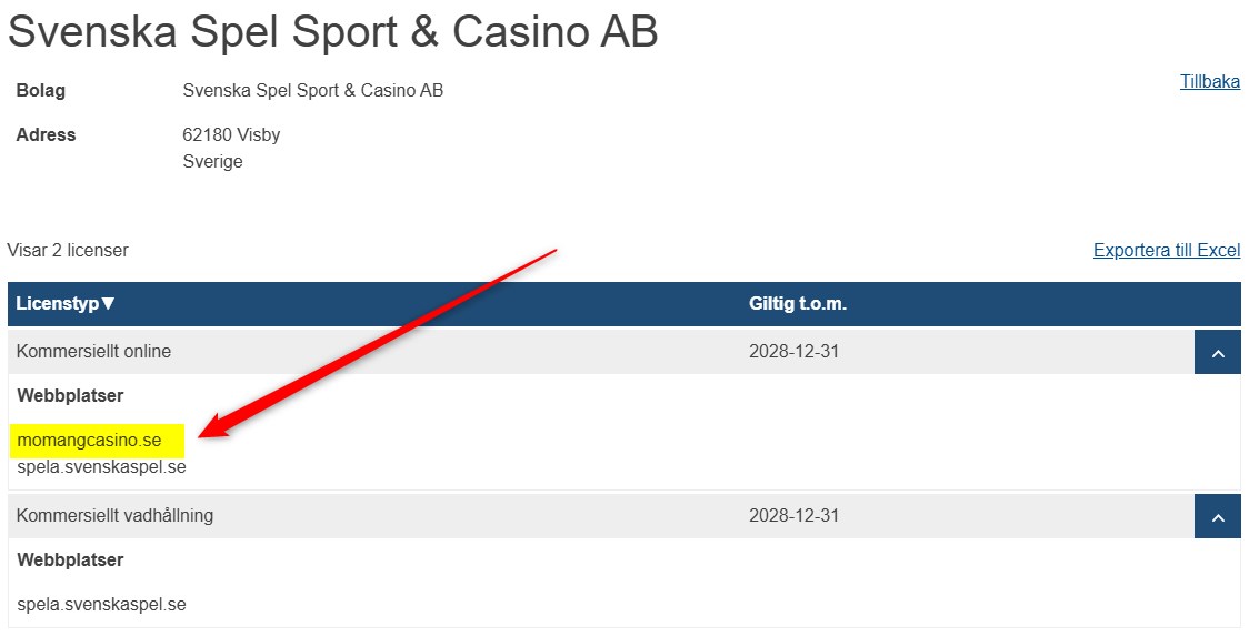 Momang casino spellicens